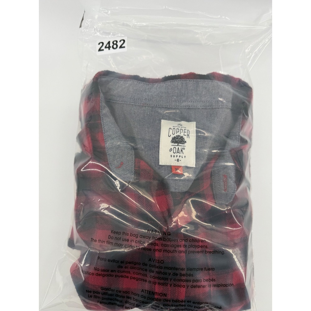 Copper & Oak Mens XL Red Black Buffalo Plaid Flannel Button Down Shirt - Picture 8 of 8